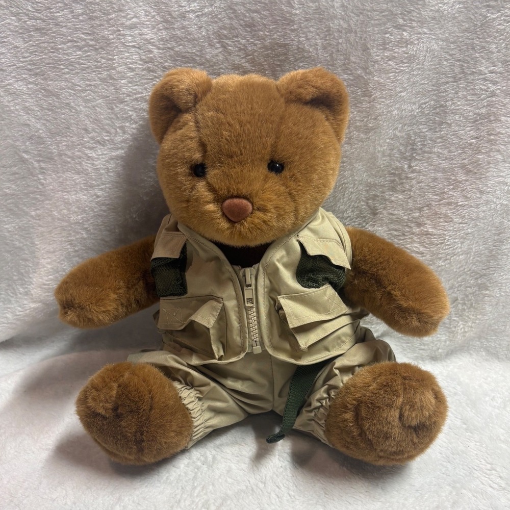 Vintage Build A Bear Brown Teddy Bear Safari Fishing Outfit Vest Shorts Plush